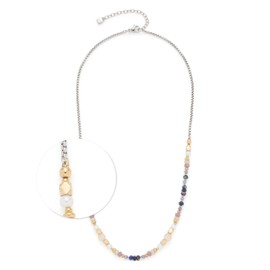 JEWELS BY LEONARDO Babsi 024313 Necklace Short Chain Made of Silver-Coloured Stainless Steel Different Beads in Muted Colours Faceted Cubes 45-50 cm Length Jewellery Gift, Stainless Steel, No Gemstone