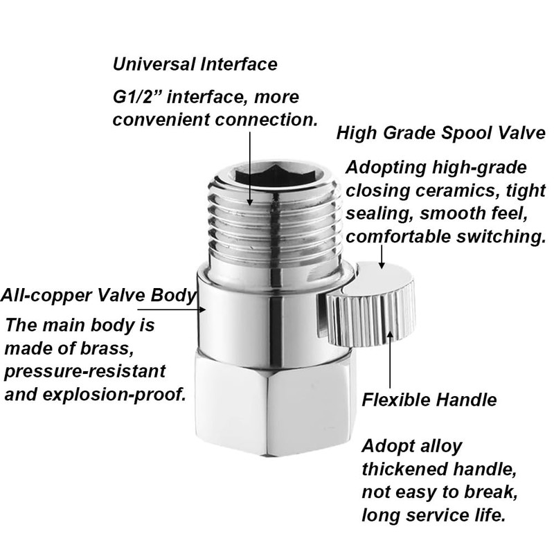 Shower Shut Off Valve, G1/2 Brass Shower Water Restriction Valve