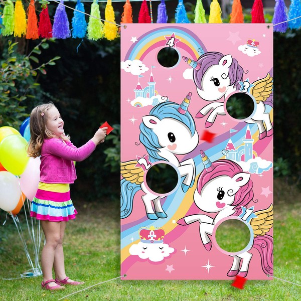 Unicorn Toss Game with 3 Nylon Bean Bags for Children Adult Unicorn Theme Party Decorations and Supplies