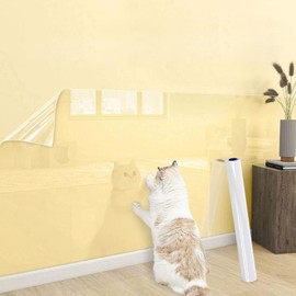 Fldofaves Cat Wallpaper Protector, 13.8 x 24.6 ft (35 x 6 m), Nail Sharpening Prevention Sheet, Removable Wallpaper Sticker, Transparent Sheet, Pets, No Glue Required, Kitchen Walls, Furniture,