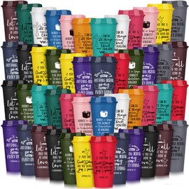 Pickmesh 60 Pcs Reusable Christian Tumblers Religious Bible Verse Plastic Coffee Cups with Lids 16 oz Mother's Day Christian Church Employee Appreciation Gift for Teacher Staff (Bright Color)