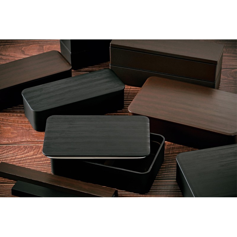 Tatsumiya Wood Style 1000 30464 Single Tier Lunch, Black Wood