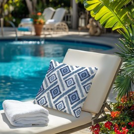 AACORS Outdoor Waterproof Pillow Covers 18x18 Inch Set of 2,Blue Geometry Pattern Decorative Boho Throw Pillow Cases for Patio Funiture Garden Porch Decor AAW01-18-2