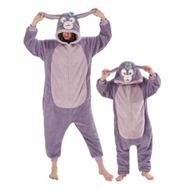 GONAAP Adult Onesie Pajamas Sherpa Animal One Piece Cosplay Costume for Women Men(Purple Rabbit,7-8Years)