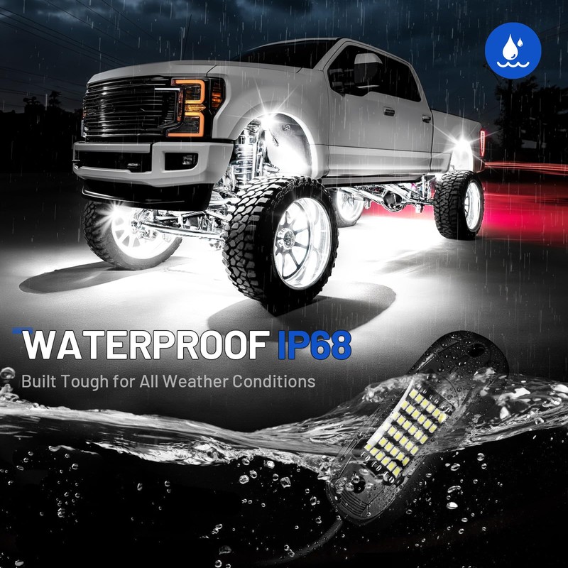 icicar 25 Pods 6500k White Rock Lights, IP68 Waterproof 36