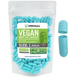 XPRS Nutra Size 1 Empty Capsules - 100 Count Empty Vegan Capsules - Vegetarian Pills - DIY Vegetable Capsule Filling- Veggie Pill Caps for Do-It-Yourself Supplements (Aqua)