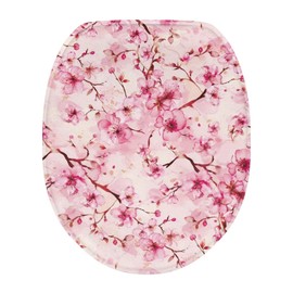Luarisgur Cherry Blossom Toilet Seat Covers for Bathroom Pink Toilet Lid Cover Elongated Round Oblong Lids Toilet Cover Protector Soft Washable Toilet Seat Lid Cover
