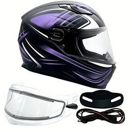 Typhoon Helmets Adult Full Face Heated Dual Lens Shield Snowmobile Helmet (Purple, Large)