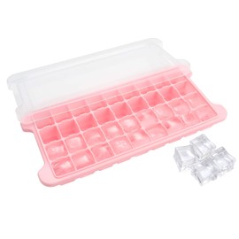 Humbee Ice Cube Tray, Soft Silicone Ice Tray with Lid, Flexible and Stackable Ice Cube Trays for Freezer, 1-Inch Cubes (36 Cubes, Pink)