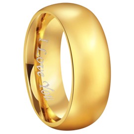 CROWNAL 4mm 6mm 8mm Tungsten Wedding Couple Bands Rings Men Women 24K Gold Plated Plain Dome Polished Engraved I Love You Size 4 to 17 (8mm,15.5)