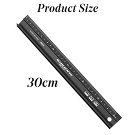 30CM Raised Grip Aluminium Cutting Ruler Metal Craft Safety Ruler Multifunctional Protective for Length Measurement(Black)