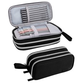 Estuche para Lapices de Gran Capacidad, SHANDABULIU Estuche Lapicera Multifuncional con Tres Cremalleras, Estuche para Lapiceras Organizadoras Portátil, para Una Amplia Gama de Aplicaciones (Negro)