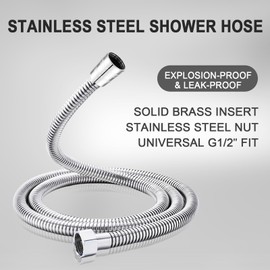 Shower Hose, Extra Long 79 inches Shower Hose Extension for Bathroom Indoor Outdoor Stainless Steel Universal G1/2‘’ Fit Shower Hose with Brass Insert and Nut -Durable and Flexible (Silver, 79inches)