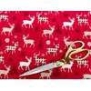 Christmas Fabric Red & Cream Reindeer Design - Red Background