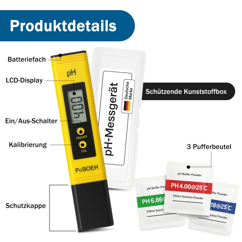PeBOEH Digital pH Meter for Pool, Aquarium, Drinking Water -