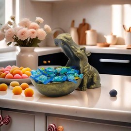 CUZOKOLA Funny Hippo Statue House Hippo Candy Dish,Large Hippopotamus Figurine Home Sculpture Resin,Candy Bowl,Key Bowls for Entry Table,Hippo Planter,Big Container Storage Mouth Art Decor Box(Gold)