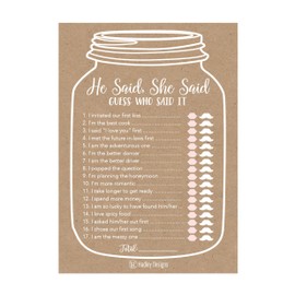 Hadley Designs 25 Rustic Wedding Bridal Shower Engagement Bachelorette Anniversary Party Game Ideas, He Said She Said Cards Funny Co Ed Trivia Rehearsal Dinner Guessing Question Fun Supplies Kit