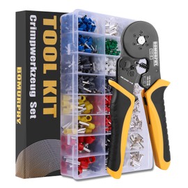 Ferrule Crimping Tool Kit with Wire Connectors, AWG24-8 Sawtooth Self-Adjustable Ratchet Wire Terminals Crimper Kit (Hex Crimping Tool Set - 24 Types)
