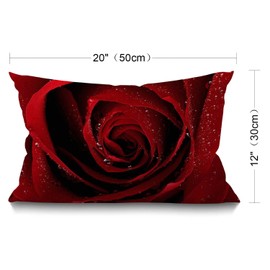 BGBDEIA Cushion Cover Red Rose Cotton Linen Throw Lumbar Waist Pillow Case Pillow Cover Home Office Decorative Rectangle 12 X 20 Inches 30 x 50 cm