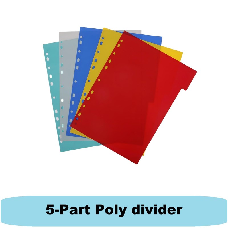 5-Part A4 Binder Dividers with Index Page - Multi-Punched Plastic
