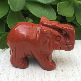 DHRWGEM 1.5" Natural Quartz Crystal Red Jasper Hade Carved Elephant Reiki Healing (Red Jasper)