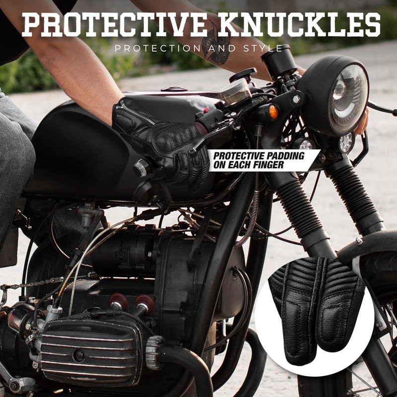 J.A.G. Leather Motorcycle Motorbike Knuckle Protection Powersports Gloves - Motorcycle