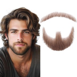 Phosphe Fake Beard Realistic Mustache Human Hair Goatee False Beards Handmade Facial Hair, Natural Looking Fake Beard. (Brown)