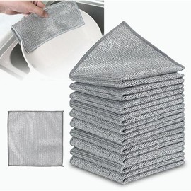 10Count Non-Scratch Wire Dishcloth, Multipurpose Wire Rags For Wet And Dry, Easy Rinsing, Soft Wire Cleaning Cloth Wire Dish Towels, Scrubs & Cleans For Metal, Kitchen, Dishes - Color: Silver-05