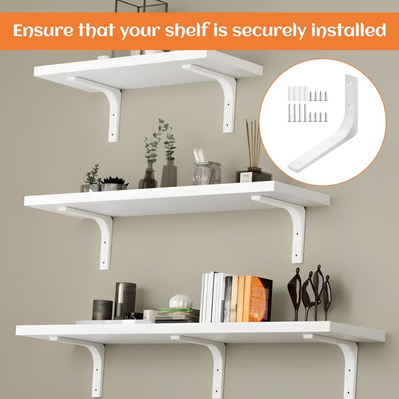 Shelf Brackets,6Pcs Shelf Bracket,Brackets for Shelves,100mm*100mm White Shelf Brackets,L Bracket