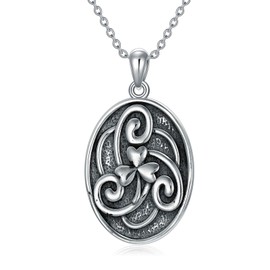 SIMONLY 925 Sterling Silver Celtic Triskele Necklace Good Luck Clover Irish Knot Necklace Oval Pendant Jewelry for Women Men St.Patrick's day Gifts