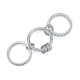 MINDDHA 14K White Gold Plated Interlocked Stackable Rings for Women - Statement Multi Ring Stack - Cubic Zirconia Two-Toned Stackable Bands Stacking Jewelry Size 9