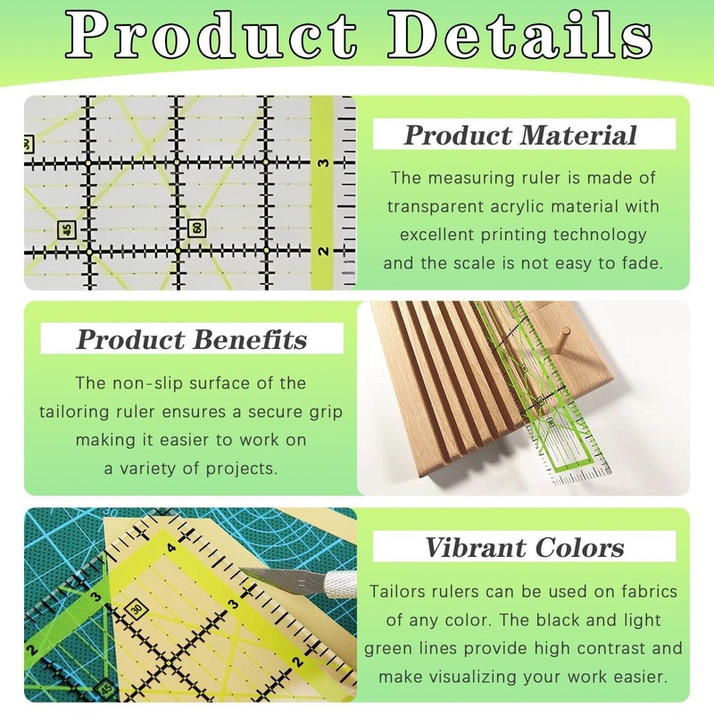 YSJCHEBS 2 Pieces Sewing Ruler Acrylic Patchwork Ruler Sewing Accessories