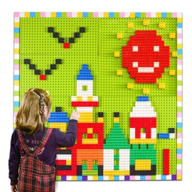 Build On Wall or Table - Customize Building Block Wall, 8 Pack (10" x 20") Self Adhesive Building Base Plate, 440 Pcs Compatible with All Major Brand Brick - Fastest Easiest DIY Fun Wall and Desk