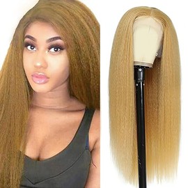Hxxcoup Women's Real Hair Wig, 13 x 4 Lace Human Hair Wig, #27 Blonde Yaki Wave, Pre-Plucked Hairline with Baby Hair, Unprocessed Hair, Transparent Lace for Women, Minimal Smell, 28 Inches (71 cm)