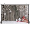LYWYGG 10X8FT Christmas Backdrop Snow Floor Photo Backgrounds Wooden Wall