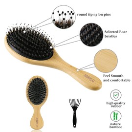 Hair Brush Boar Bristles Bamboo Hair Brush with Anti-Static Handle Scalp Massage Comb Wooden Hair Brush Set for Men and Women Detangling Hair