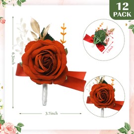 Sherr 20 Pcs Rose Boutonniere for Men Wedding Corsage Rose Groom and Groomsmen Boutonniere with Artificial Flower for Rustic Vintage Wedding Ceremony Anniversary Dinner Prom Party (Peach)