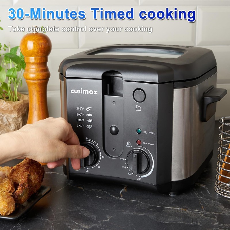 CUSIMAX Electric Deep Fryer for Home Use, 2.5 Liter 1500W