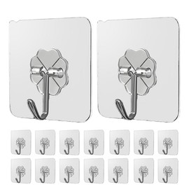 16 Pack Heavy-Duty Self-Adhesive Hooks - Transparent, Waterproof, Stick-on Wall Hooks for Keys, Bathroom, Shower, Outdoor, Kitchen, Door, Home Improvement, Utility Room