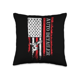 Auto Detailing American Flag Car Detail Auto Detailer Throw Pillow