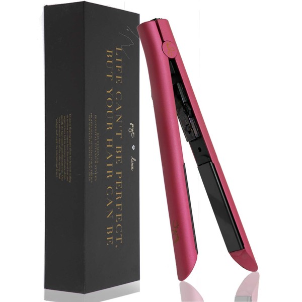 Luxe Hair Straightener 1’’ Ceramic Flat Iron for Professional Styling. Dual Voltage 110/240, for Straighten, Curl or Wave. (Rose Quartz)