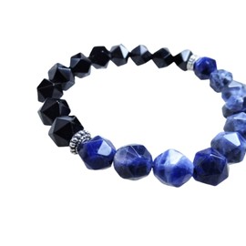 Kanoishi [Dreams and Goals Come True Guardian Stone] Sodalite Onyx Star Cut Bracelet, Men's Power Stone, Natural Stone, 0.4 inches (10 mm) (For Purification, Ripple Stone) (Men's) M Size, Approx. 6.9 inches (17.5 cm) (General Men's))