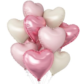 BTZO 10 Pack Heart-Shaped Foil Balloons Assorted 18 Inch Decoration, Valentine's Day, Confessions, Proposals, Birthday Parties, Weddings, Parties, Store Decorations, Film, Baby Pink, Light Pink, Cream