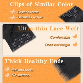 TESSHAIR Clip in Hair Extensions Long Straight, 100% Real Human Hair,No Tangle & Smooth,120g, 18 Inch,#01 Jet Black