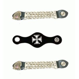 Roger Enterprises 3 Pc Genuine Leather Vest Extenders Set Eagle USA, Iron Cross/Choppers Snaps
