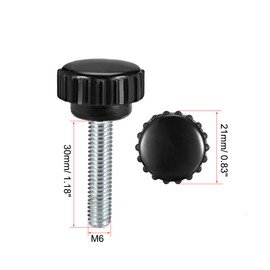 sourcing map M6 x 30mm Metric Male Thread Knurled Clamping Knobs Grip Thumb Screw on Type Hand Clamping Handle Bolt with Plastic Knobs Black 5 Pcs
