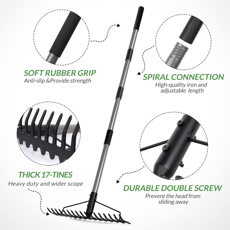 Walensee 5.4FT Bow Rake Heavy Duty Garden Rake with Stainless