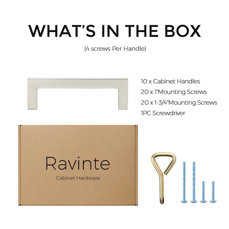 Ravinte 10 Pack Solid Brushed Nickel Kitchen Cabinet Handles Cabinet