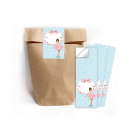 Junapack 12 Gift Bags (Natural) + 12 Ballerina Stickers for Party Bags Guest Gift for Children's Birthday Parties Girls