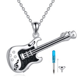 YFN Guitar Cremation Jewelry for Ashes Sterling Silver Guitar Urn Memorial Necklace Keepsake Music Jewelry for Men Women